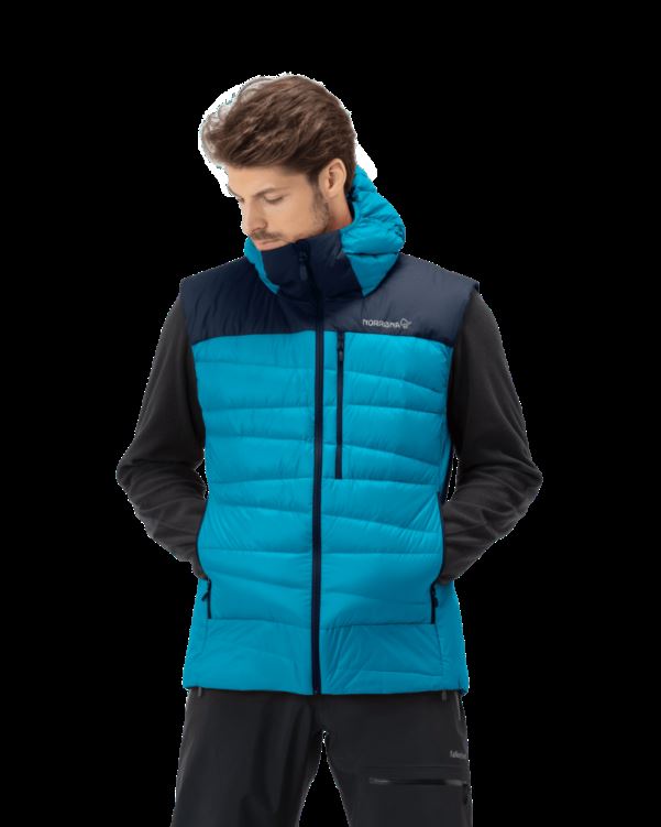 Norrona Heren Falketind Down750 Vest Hawaiian Surf/indigo Night