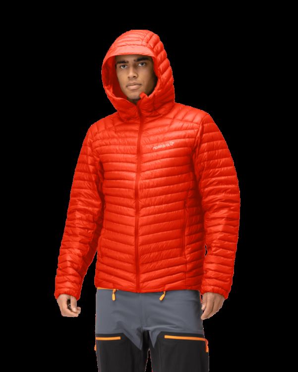 Norrona Trollveggen Superlight Down850 Herencapuchon Adrenaline Rood