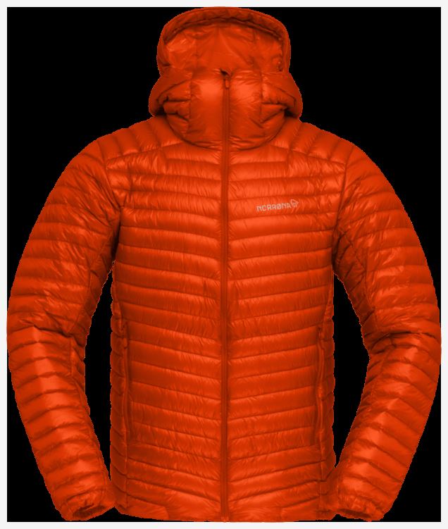 Norrona Trollveggen Superlight Down850 Herencapuchon Adrenaline Rood