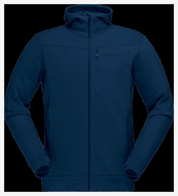 Norrona Heren Falketind Warmwool2 Stretch Capuchon Met Rits Indigo Nachtblauw