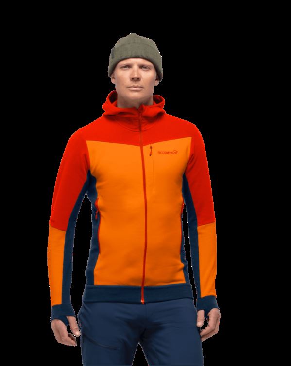 Norrona Heren Falketind Warmwool2 Stretch Zip Hood Arednalin/oranje Ijslolly