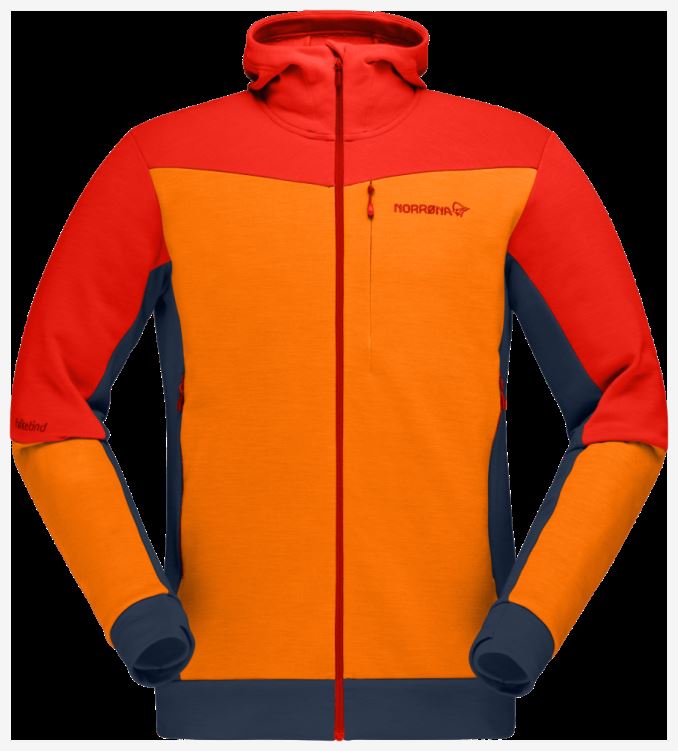 Norrona Heren Falketind Warmwool2 Stretch Zip Hood Arednalin/oranje Ijslolly