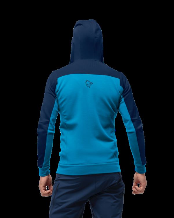 Norrona Falketind Warmwool2 Stretch Hood Hawaiian Surf/indigo Night Met Rits Voor Heren