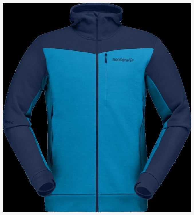 Norrona Falketind Warmwool2 Stretch Hood Hawaiian Surf/indigo Night Met Rits Voor Heren