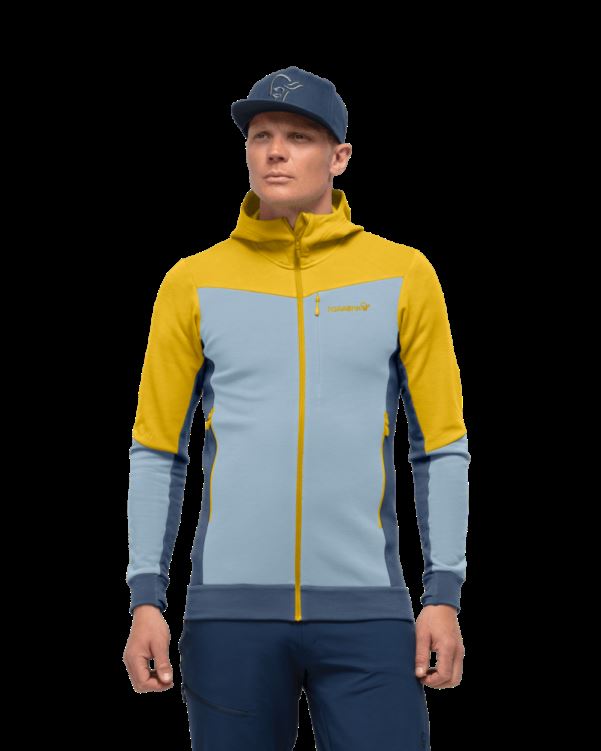 Norrona Heren Falketind Warmwool2 Stretch Capuchon Met Rits Zwavel/blauwe Mist