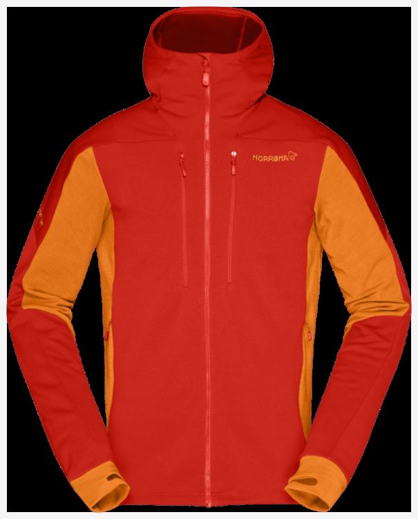 Norrona Heren Trollveggen Powerstretch Pro Zip Hood Adrenaline Rood