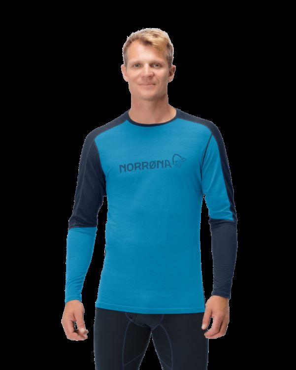 Norrona Heren Falketind Equalizer Merino Ronde Hals Hawaiian Surf/indigo Night