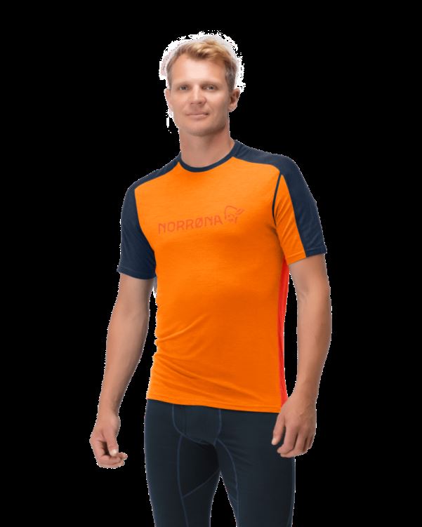 Norrona Heren Falketind Equalizer Merino T-shirt Oranje Popsicle/indigo Night