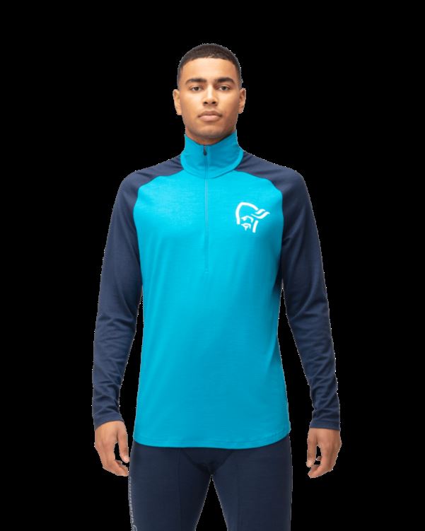 Norrona Heren Pureull Zip Neck Hawaiian Surf/indigo Night