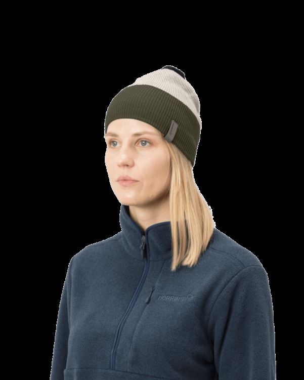 Norrona Unisex /29 Gestreepte Middelzware Beanie Olijf Night/snowdrop