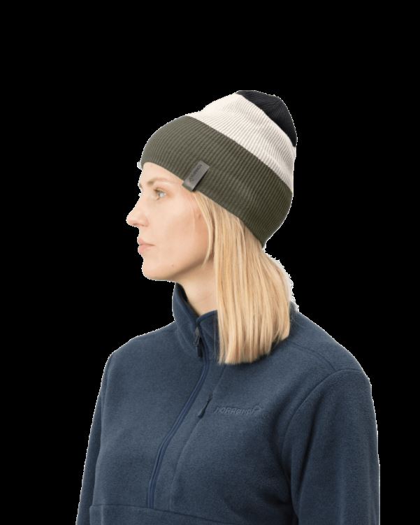 Norrona Unisex /29 Gestreepte Middelzware Beanie Olijf Night/snowdrop