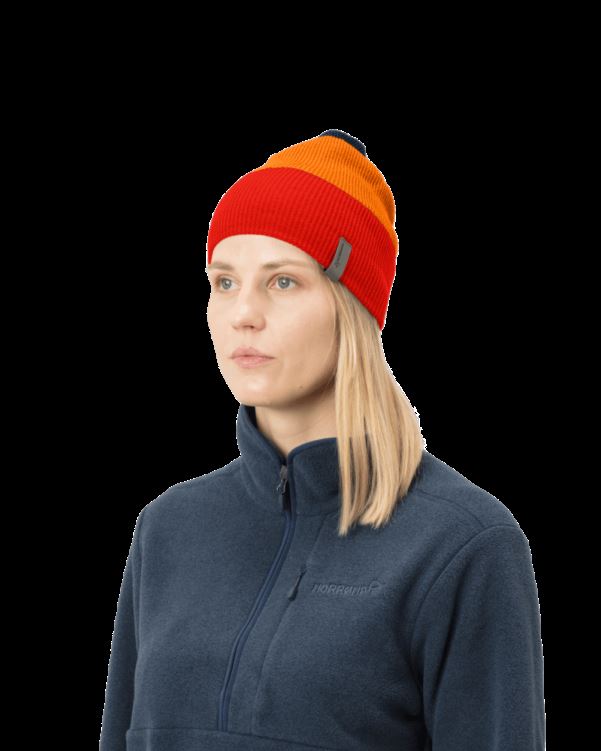 Norrona Unisex /29 Gestreepte Middelzware Beanie Arednalin/oranje Ijslolly