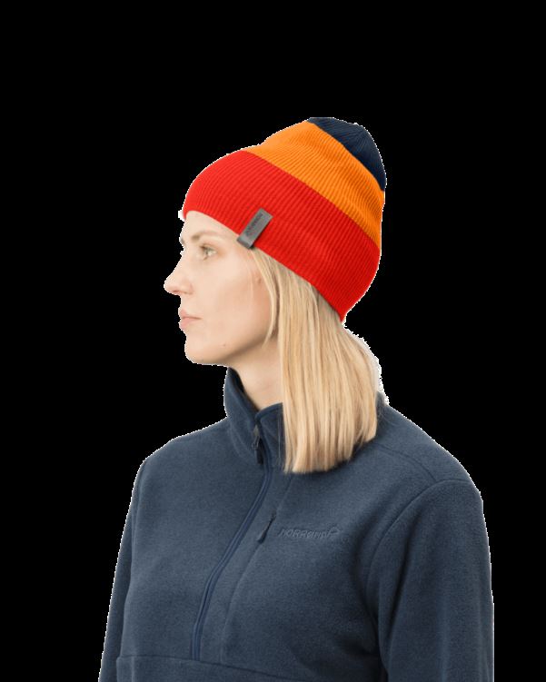 Norrona Unisex /29 Gestreepte Middelzware Beanie Arednalin/oranje Ijslolly