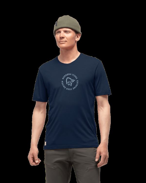 Norrona Heren Svalbard Wollen T-shirt Indigo Nacht/blauw Mist