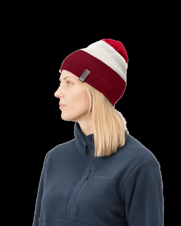 Norrona Unisex /29 Gestreepte Middelzware Beanie Rabarber