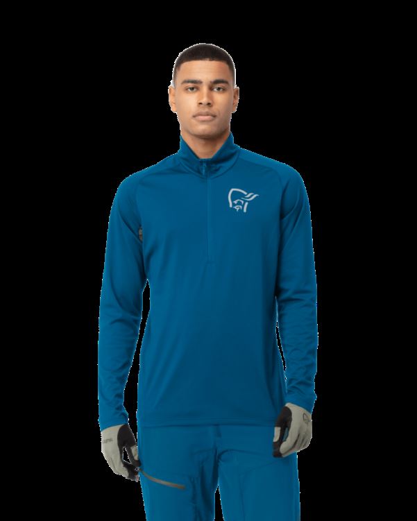 Norrona Heren Fjr Equalizer Top Met Lange Mouwen En Rits Mykonos Blauw/castor Grijs