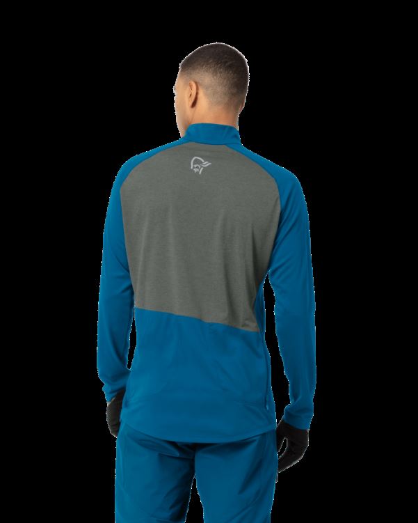 Norrona Heren Fjr Equalizer Top Met Lange Mouwen En Rits Mykonos Blauw/castor Grijs