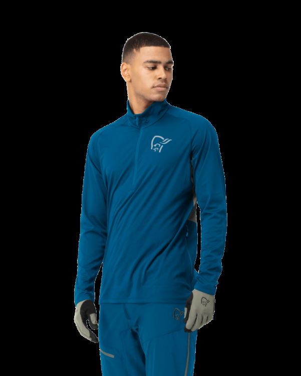 Norrona Heren Fjr Equalizer Top Met Lange Mouwen En Rits Mykonos Blauw/castor Grijs