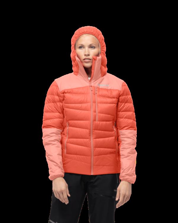 Norrona Falketind Down750 Damescapuchon Oranje Alert/perzik Amber