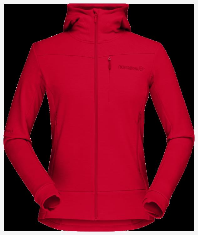 Norrona Dames Falketind Warmwool2 Stretch Capuchon Met Rits Jester Rood