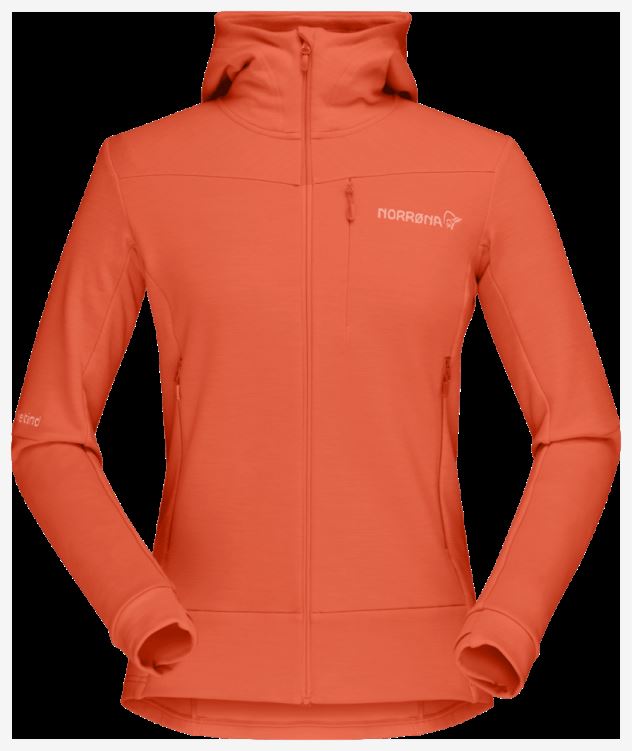 Norrona Dames Falketind Warmwool2 Stretch Zip Hood Oranje Alert