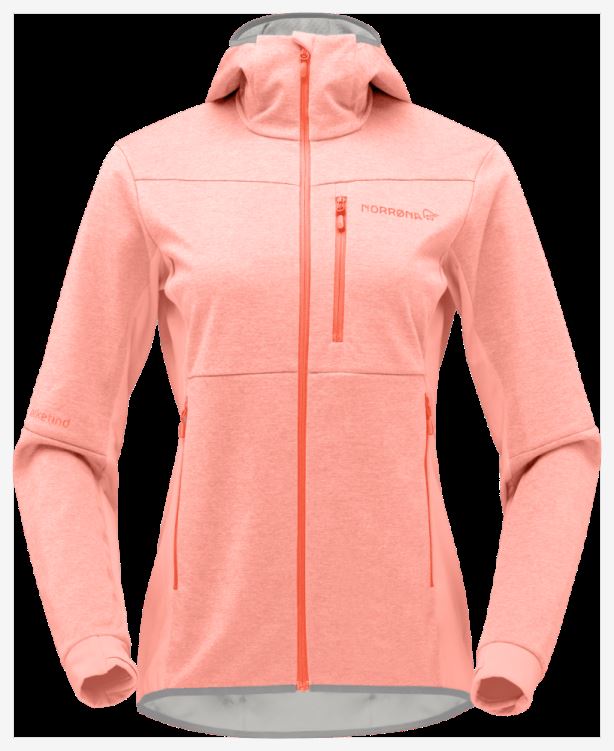 Norrona Dames Falketind Warm2 Octa Hood Oranje Alert/perzik Amber