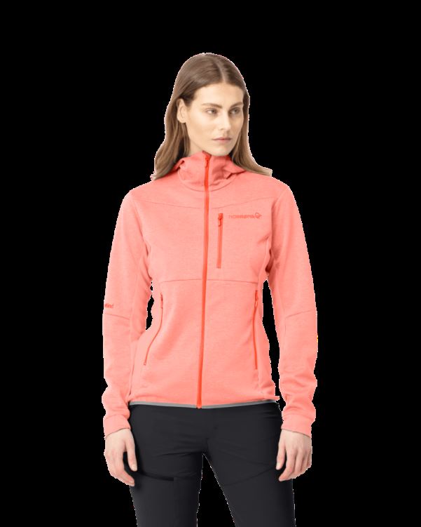 Norrona Dames Falketind Warm2 Octa Hood Oranje Alert/perzik Amber