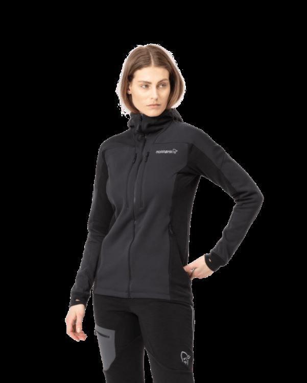 Norrona Trollveggen Powerstretch Pro Kaviaarzwarte Capuchon Met Rits Voor Dames