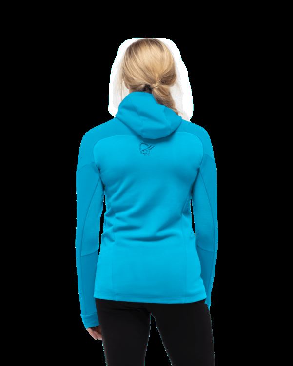 Norrona Trollveggen Powerstretch Pro Zip Hood Hawaiian Surf Blue Voor Dames