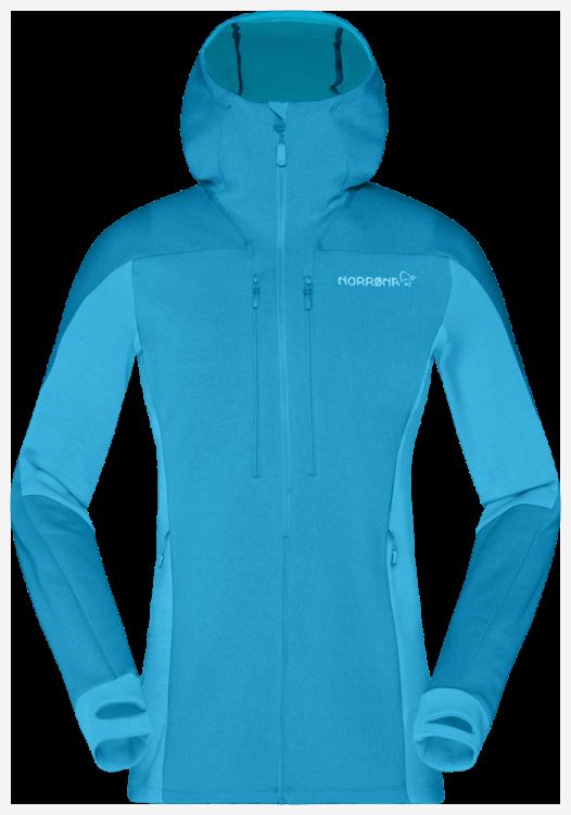 Norrona Trollveggen Powerstretch Pro Zip Hood Hawaiian Surf Blue Voor Dames