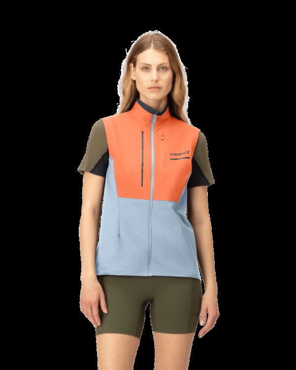Norrona Dames Senja Aero90 Bodywarmer Flamingo/blauw Mist
