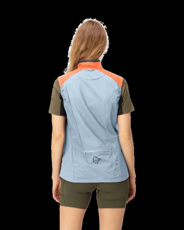 Norrona Dames Senja Aero90 Bodywarmer Flamingo/blauw Mist