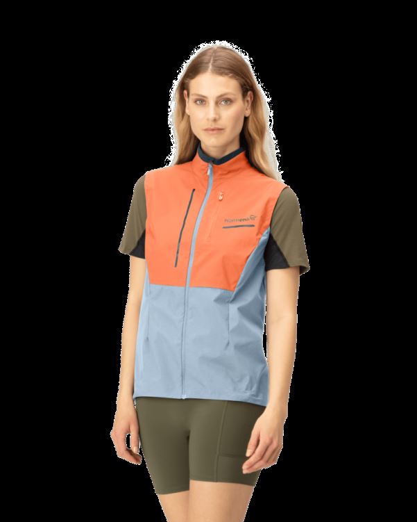 Norrona Dames Senja Aero90 Bodywarmer Flamingo/blauw Mist