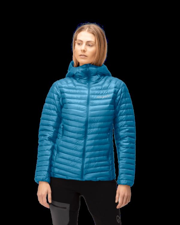 Norrona Trollveggen Superlight Down850 Hood Hawaiian Surf Blue Voor Dames