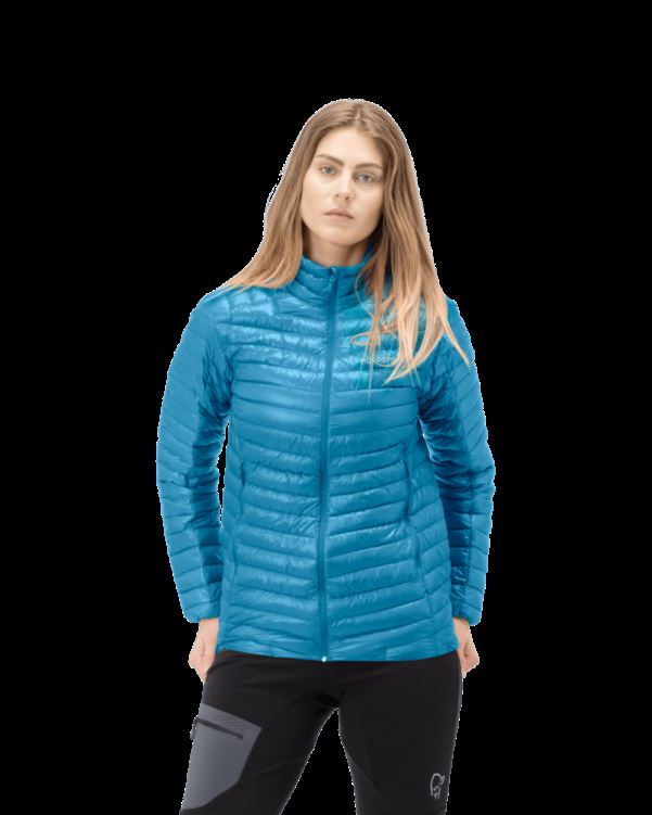 Norrona Trollveggen Superlight Down850 Damesjack Hawaiian Surf Blauw