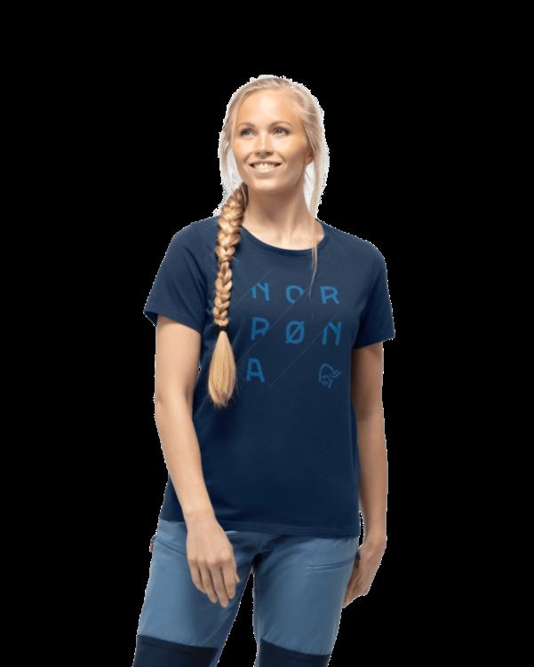 Norrona Dames /29 Katoen Schuin Logo T-shirt W`s Indigo Nachtblauw
