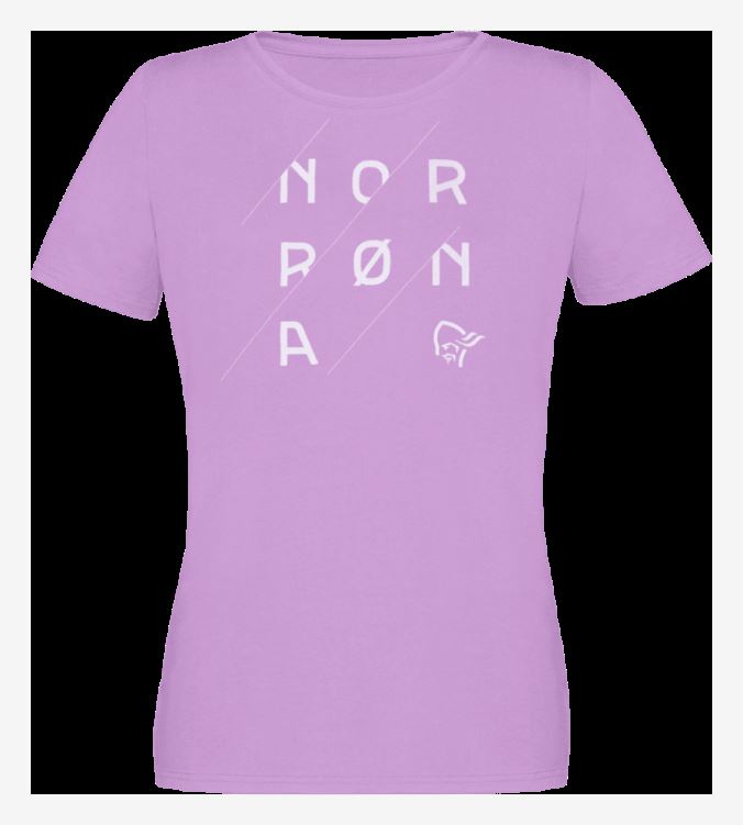 Norrona /29 Katoenen T-shirt Met Schuin Logo Voor Dames Met Paarse Tule