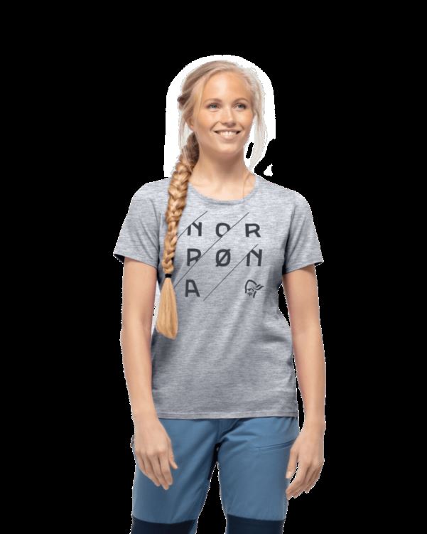 Norrona Dames /29 Katoenen Slant Logo T-shirt W`s Motregen Melange/kaviaar