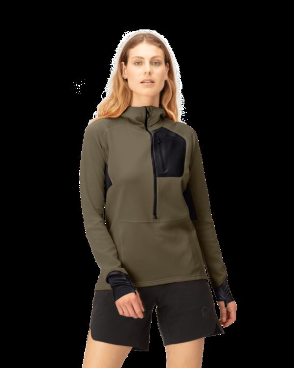 Norrona Dames Senja Warm1 Hood Olijf Nacht